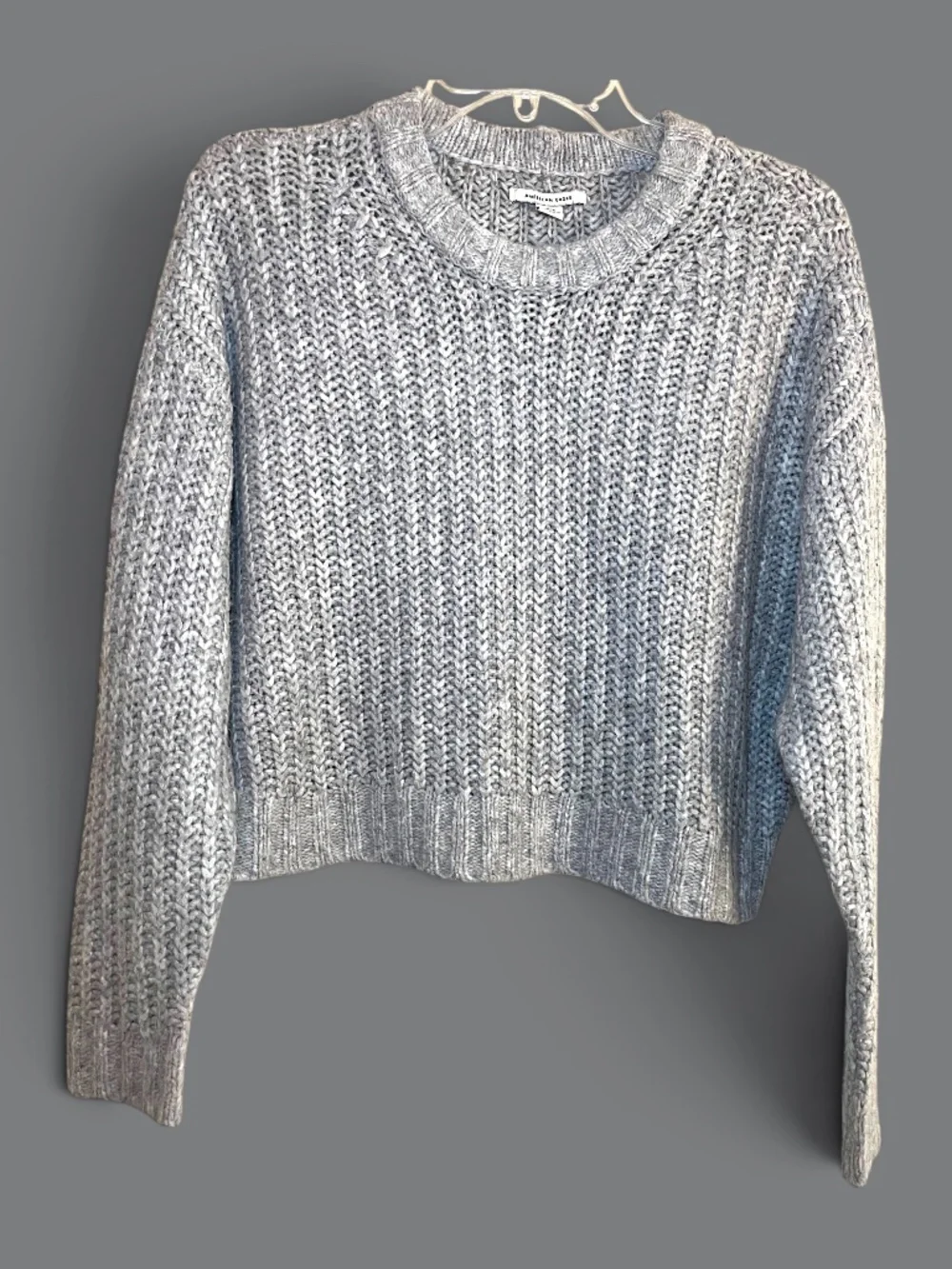 American Eagle Cozy Crew Neck Sweater Cropped Light Gray Size Small